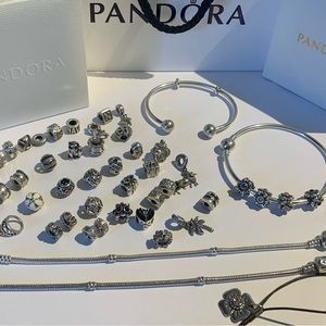 *•*Authentic Pandora ALE Charm Bracelet Lot Diamond 14K 43 Charms,  4 Bracelets…